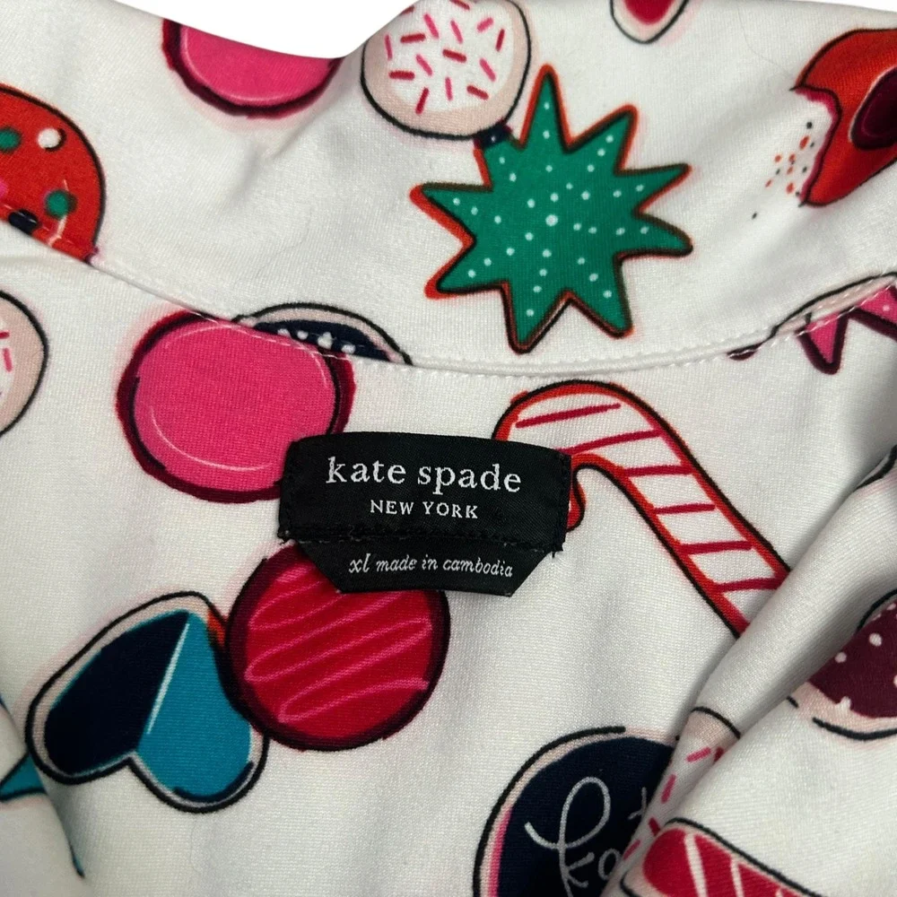 Kate Spade Christmas Cookie Pajama Set XL White Gingerbread Candy‎ Cane Print